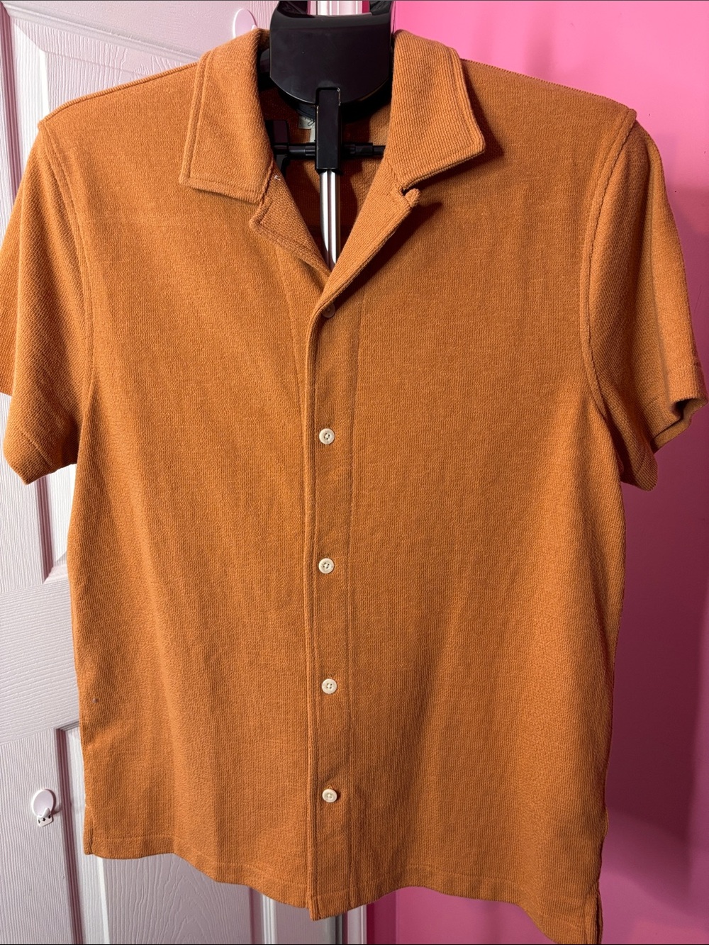 Hunt for J.Crew Men’s M Camel Knit Camp Collar Button Front Shirt